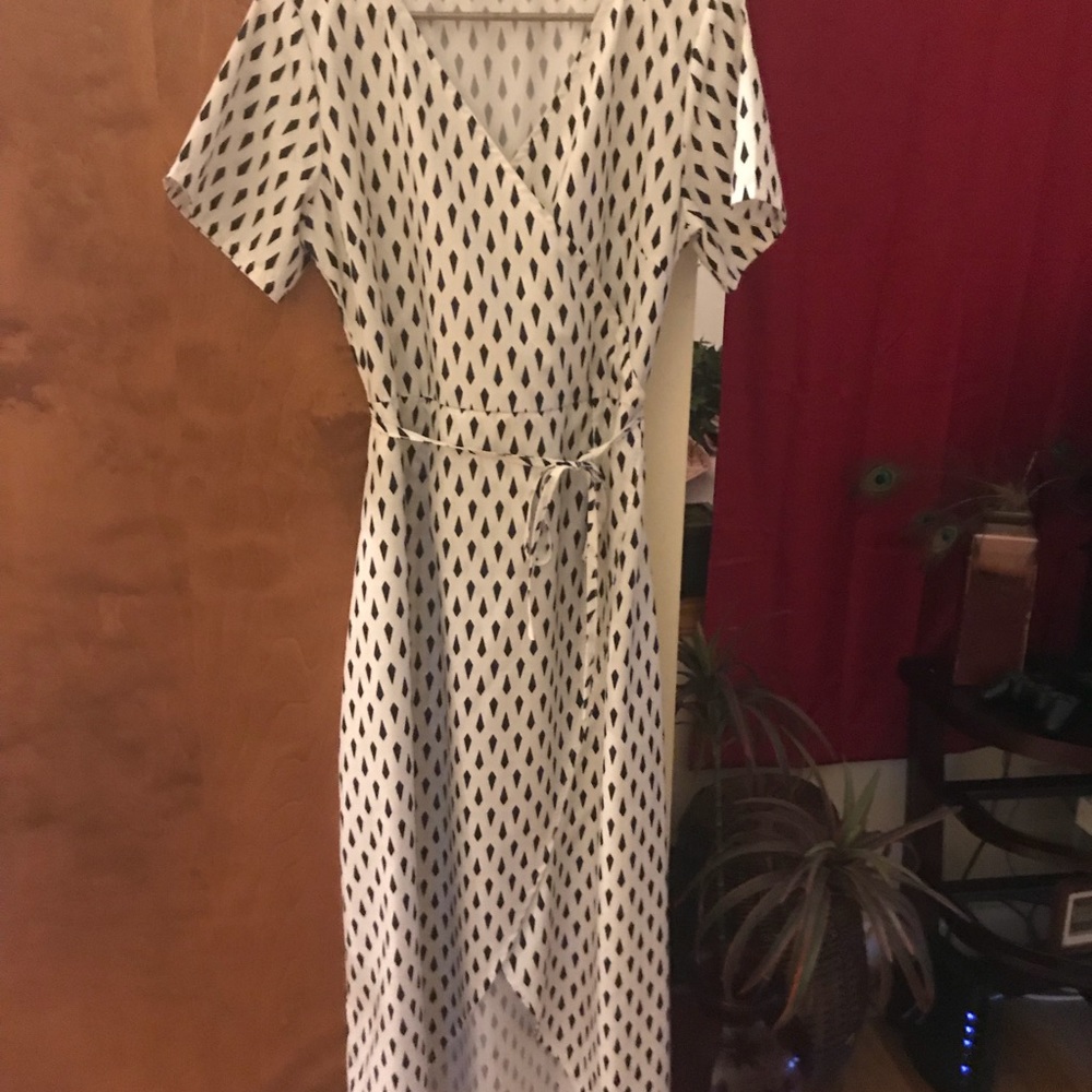 Black and white faux wrap dress